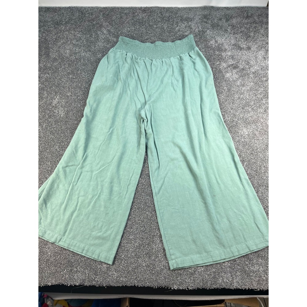 Anrabess Sage Green Boho Smocked Wide-Leg Palazzo Lounge Pants Women's Size XXL - Picture 8 of 9